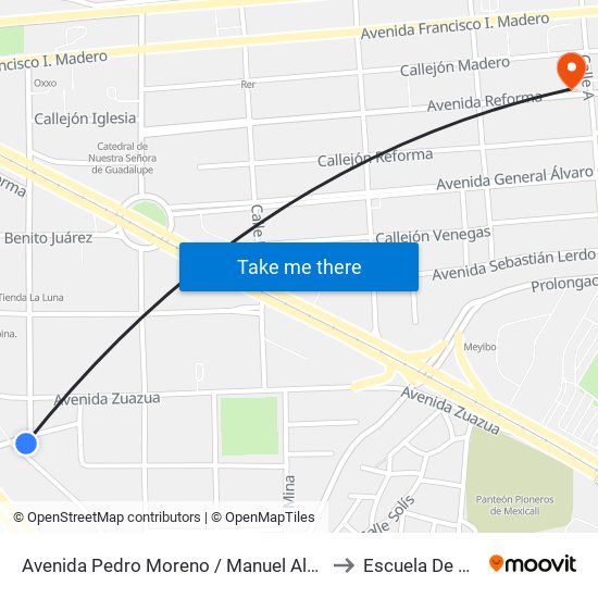 Avenida Pedro Moreno / Manuel Altamirano to Escuela De Artes map
