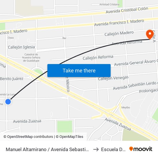 Manuel Altamirano / Avenida Sebastián Lerdo De Tejada to Escuela De Artes map