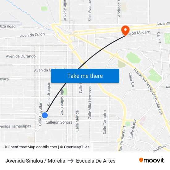 Avenida Sinaloa / Morelia to Escuela De Artes map