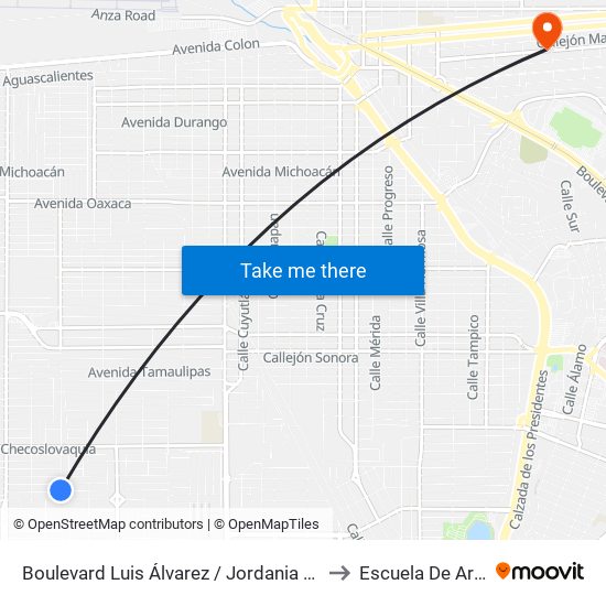 Boulevard Luis Álvarez / Jordania Norte to Escuela De Artes map