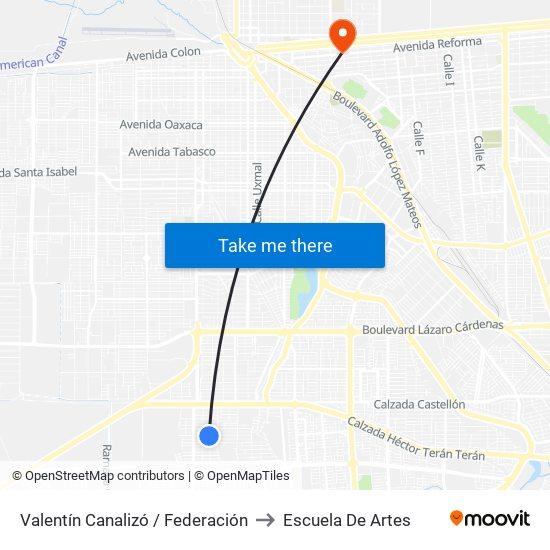 Valentín Canalizó / Federación to Escuela De Artes map