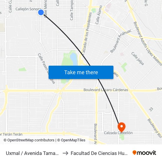 Uxmal / Avenida Tamaulipas to Facultad De Ciencias Humanas map