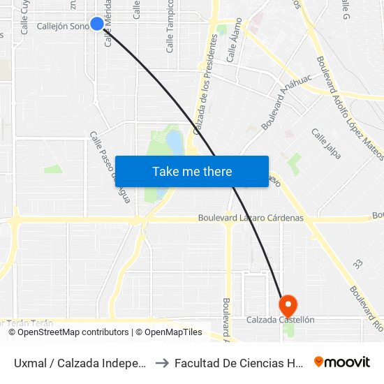 Uxmal / Calzada Independencia to Facultad De Ciencias Humanas map