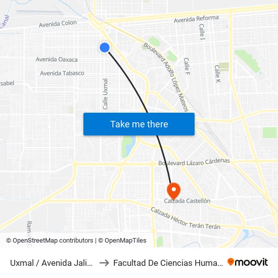 Uxmal / Avenida Jalisco to Facultad De Ciencias Humanas map