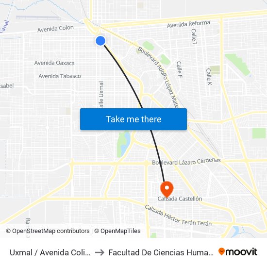 Uxmal / Avenida Colima to Facultad De Ciencias Humanas map