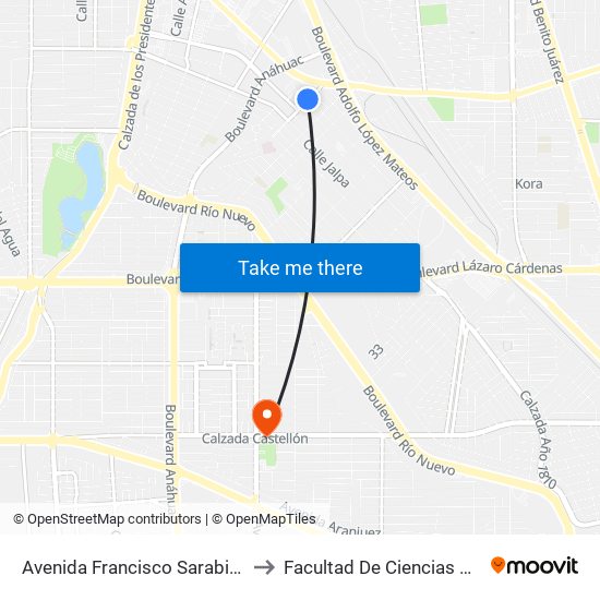 Avenida Francisco Sarabia / Calera to Facultad De Ciencias Humanas map