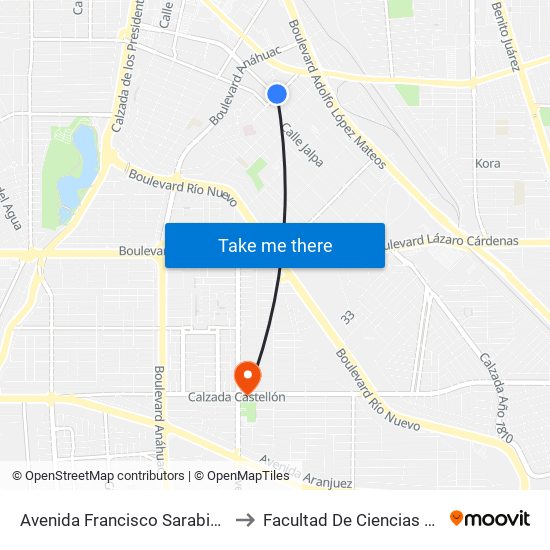 Avenida Francisco Sarabia / Cañitas to Facultad De Ciencias Humanas map