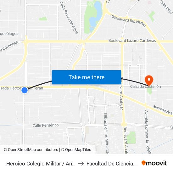 Heróico Colegio Militar / Antonio Medina to Facultad De Ciencias Humanas map