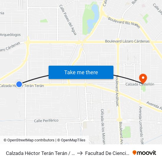 Calzada Héctor Terán Terán / Juan Pablo Anaya to Facultad De Ciencias Humanas map