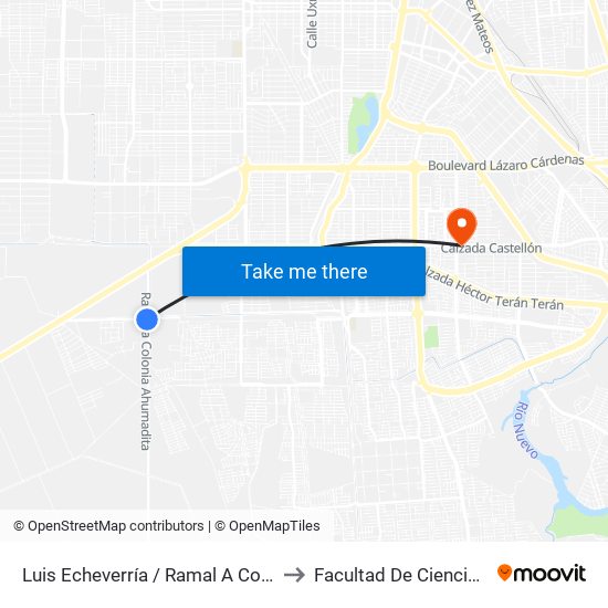 Luis Echeverría / Ramal A Colonia Ahumadita to Facultad De Ciencias Humanas map