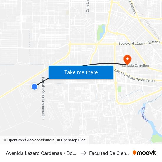 Avenida Lázaro Cárdenas / Boulevard Tierra Y Libertad to Facultad De Ciencias Humanas map