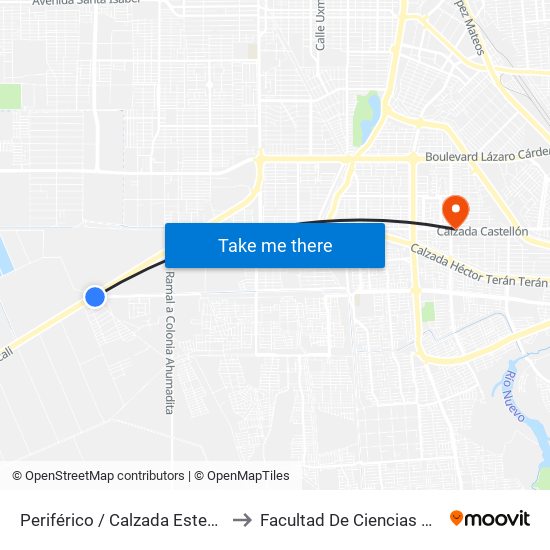 Periférico / Calzada Esteban Cantú to Facultad De Ciencias Humanas map