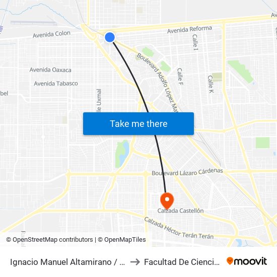 Ignacio Manuel Altamirano / Avenida Reforma to Facultad De Ciencias Humanas map