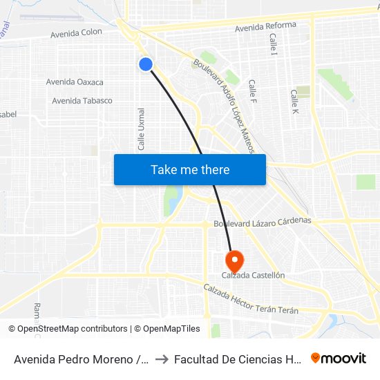 Avenida Pedro Moreno / Mérida to Facultad De Ciencias Humanas map