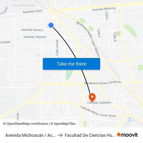 Avenida Michoacán / Acapulco to Facultad De Ciencias Humanas map