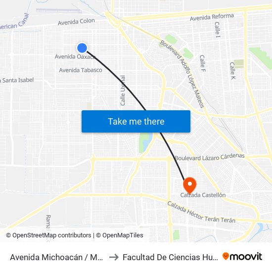 Avenida Michoacán / Mazatlán to Facultad De Ciencias Humanas map