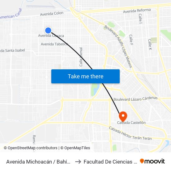 Avenida Michoacán / Bahía Calamajue to Facultad De Ciencias Humanas map