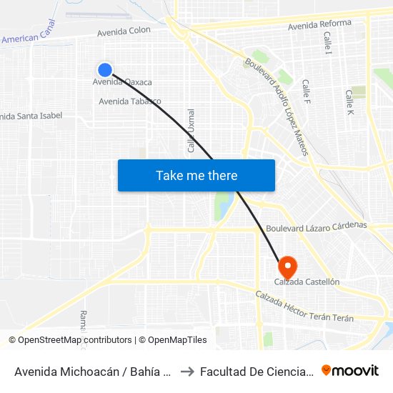 Avenida Michoacán / Bahía De Los Ángeles to Facultad De Ciencias Humanas map