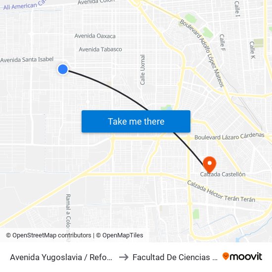 Avenida Yugoslavia / Reforma Agraria to Facultad De Ciencias Humanas map