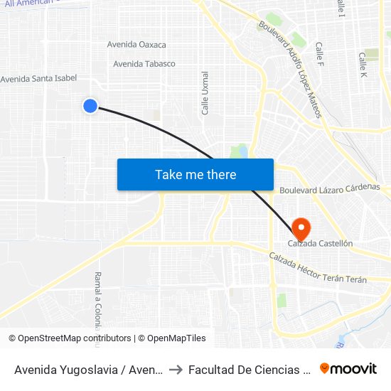 Avenida Yugoslavia / Avenida Congo to Facultad De Ciencias Humanas map