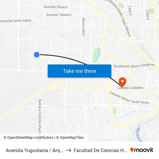 Avenida Yugoslavia / Arquitectos to Facultad De Ciencias Humanas map
