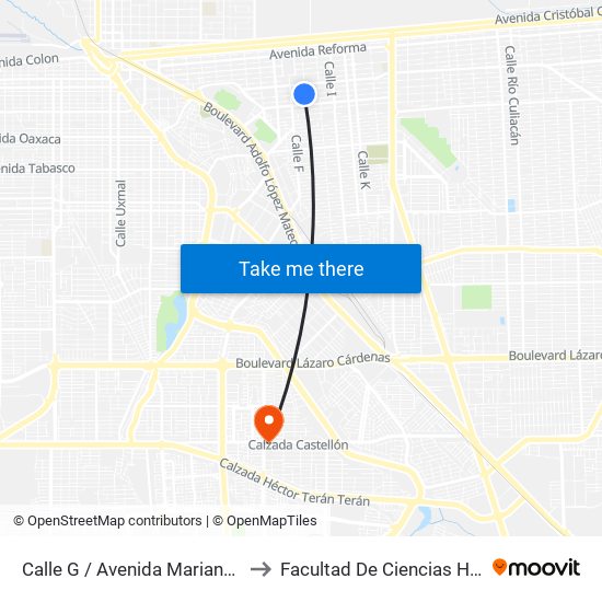 Calle G / Avenida Mariano Acosta to Facultad De Ciencias Humanas map