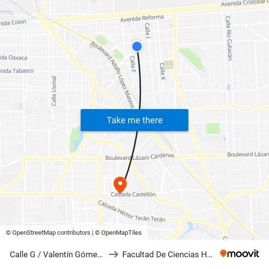 Calle G / Valentín Gómez Farias to Facultad De Ciencias Humanas map