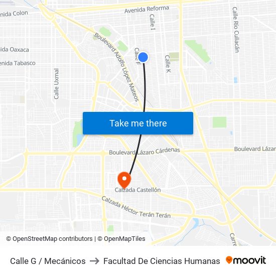 Calle G / Mecánicos to Facultad De Ciencias Humanas map