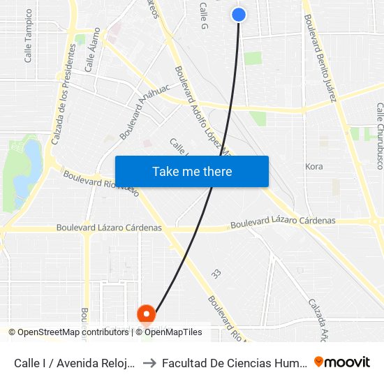 Calle I / Avenida Relojeros to Facultad De Ciencias Humanas map