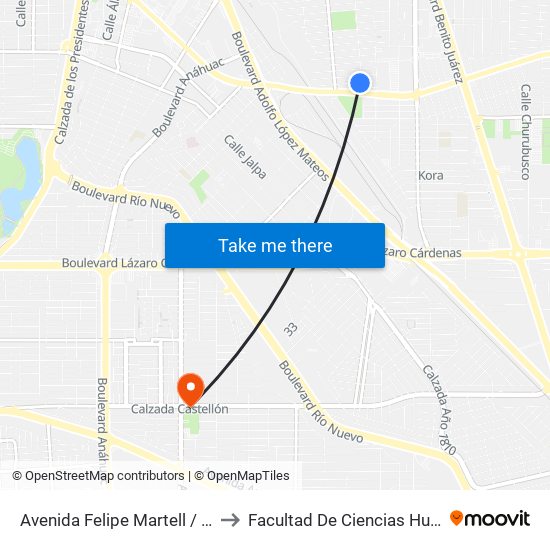 Avenida Felipe Martell / Calle J to Facultad De Ciencias Humanas map