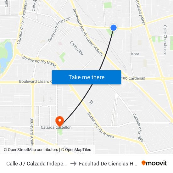 Calle J / Calzada Independencia to Facultad De Ciencias Humanas map