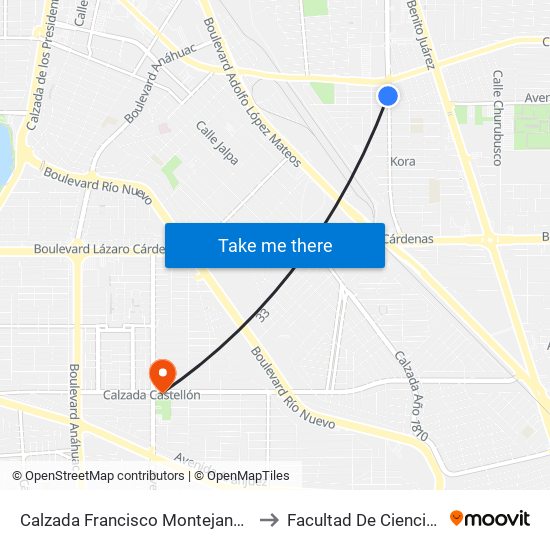 Calzada Francisco Montejano / Coaxamalucan to Facultad De Ciencias Humanas map