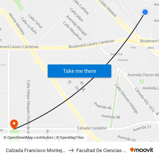 Calzada Francisco Montejano / Olga to Facultad De Ciencias Humanas map