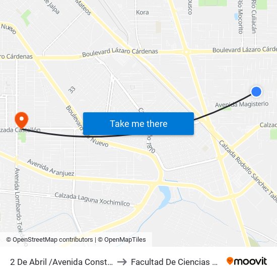 2 De Abril /Avenida Constituyentes to Facultad De Ciencias Humanas map