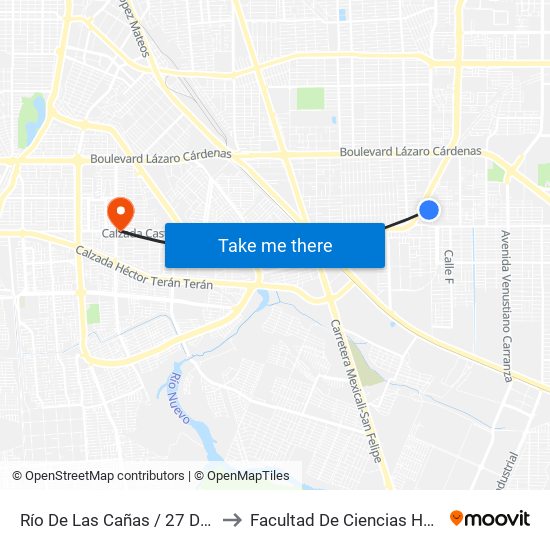 Río De Las Cañas / 27 De Enero to Facultad De Ciencias Humanas map