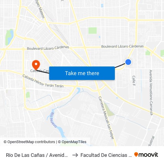 Río De Las Cañas / Avenida Magisterio to Facultad De Ciencias Humanas map