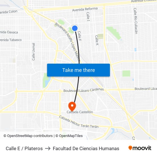 Calle E / Plateros to Facultad De Ciencias Humanas map