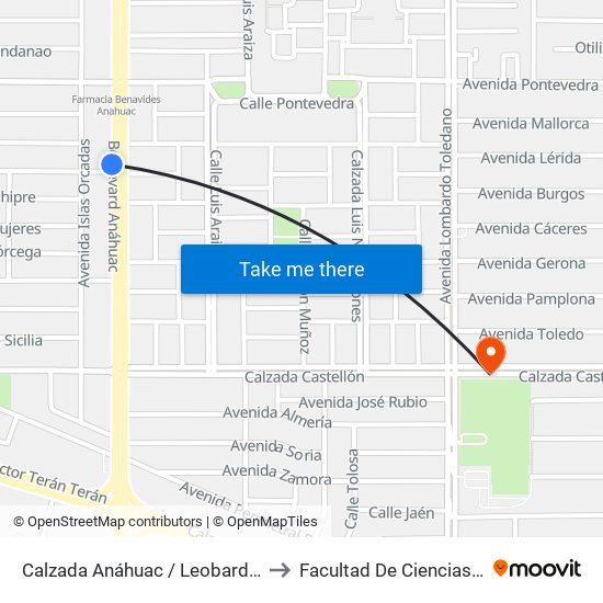 Calzada Anáhuac / Leobardo De La Cruz to Facultad De Ciencias Humanas map