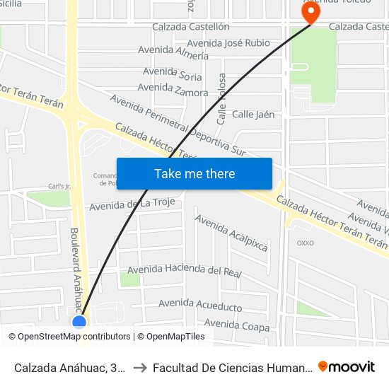 Calzada Anáhuac, 398 to Facultad De Ciencias Humanas map