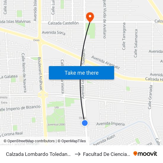 Calzada Lombardo Toledano / Boxeadores to Facultad De Ciencias Humanas map