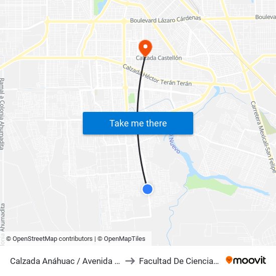 Calzada Anáhuac / Avenida Prado Del Rey to Facultad De Ciencias Humanas map