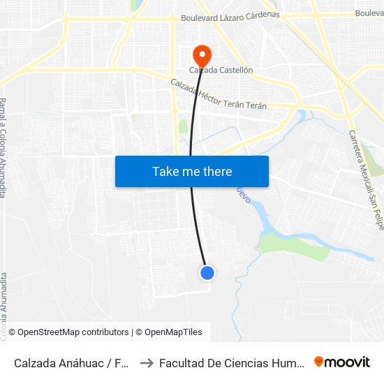 Calzada Anáhuac / Ferrol to Facultad De Ciencias Humanas map