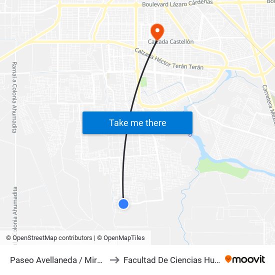 Paseo Avellaneda / Mirabueno to Facultad De Ciencias Humanas map