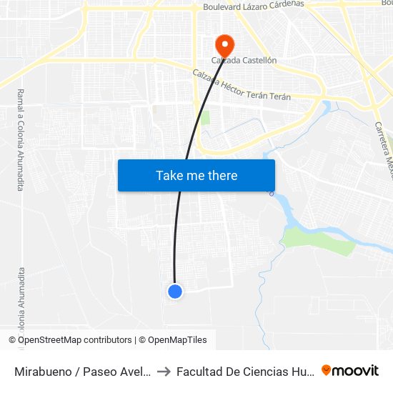 Mirabueno / Paseo Avellaneda to Facultad De Ciencias Humanas map