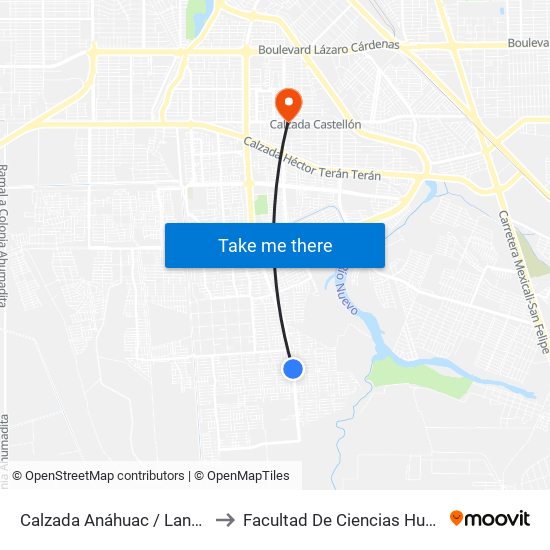 Calzada Anáhuac / Lanzarote to Facultad De Ciencias Humanas map