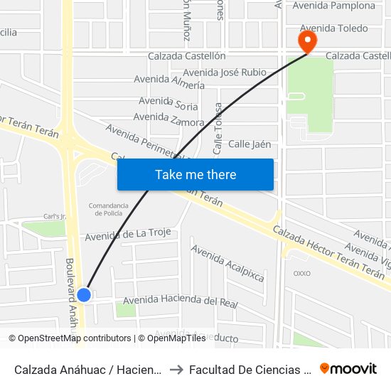 Calzada Anáhuac / Hacienda Del Real to Facultad De Ciencias Humanas map
