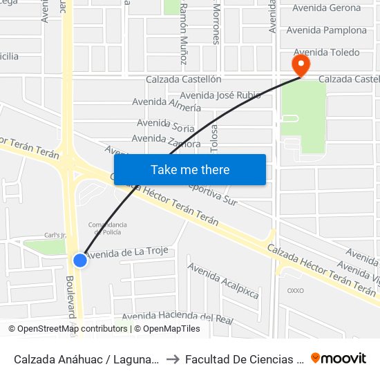 Calzada Anáhuac / Laguna Azul Oeste to Facultad De Ciencias Humanas map