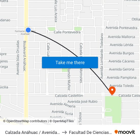 Calzada Anáhuac / Avenida Pontevedra to Facultad De Ciencias Humanas map