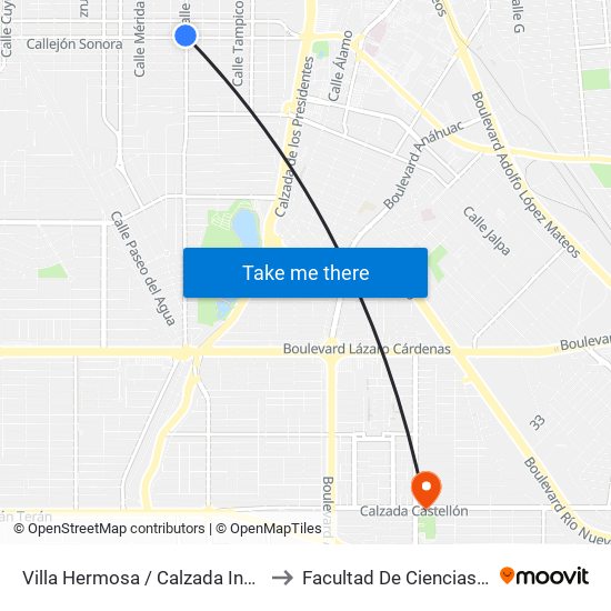 Villa Hermosa / Calzada Independencia to Facultad De Ciencias Humanas map