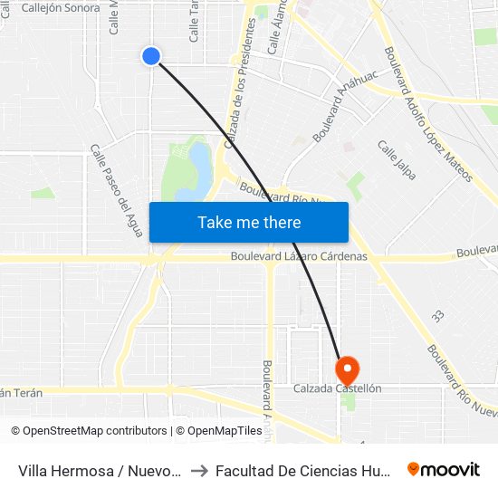 Villa Hermosa / Nuevo León to Facultad De Ciencias Humanas map